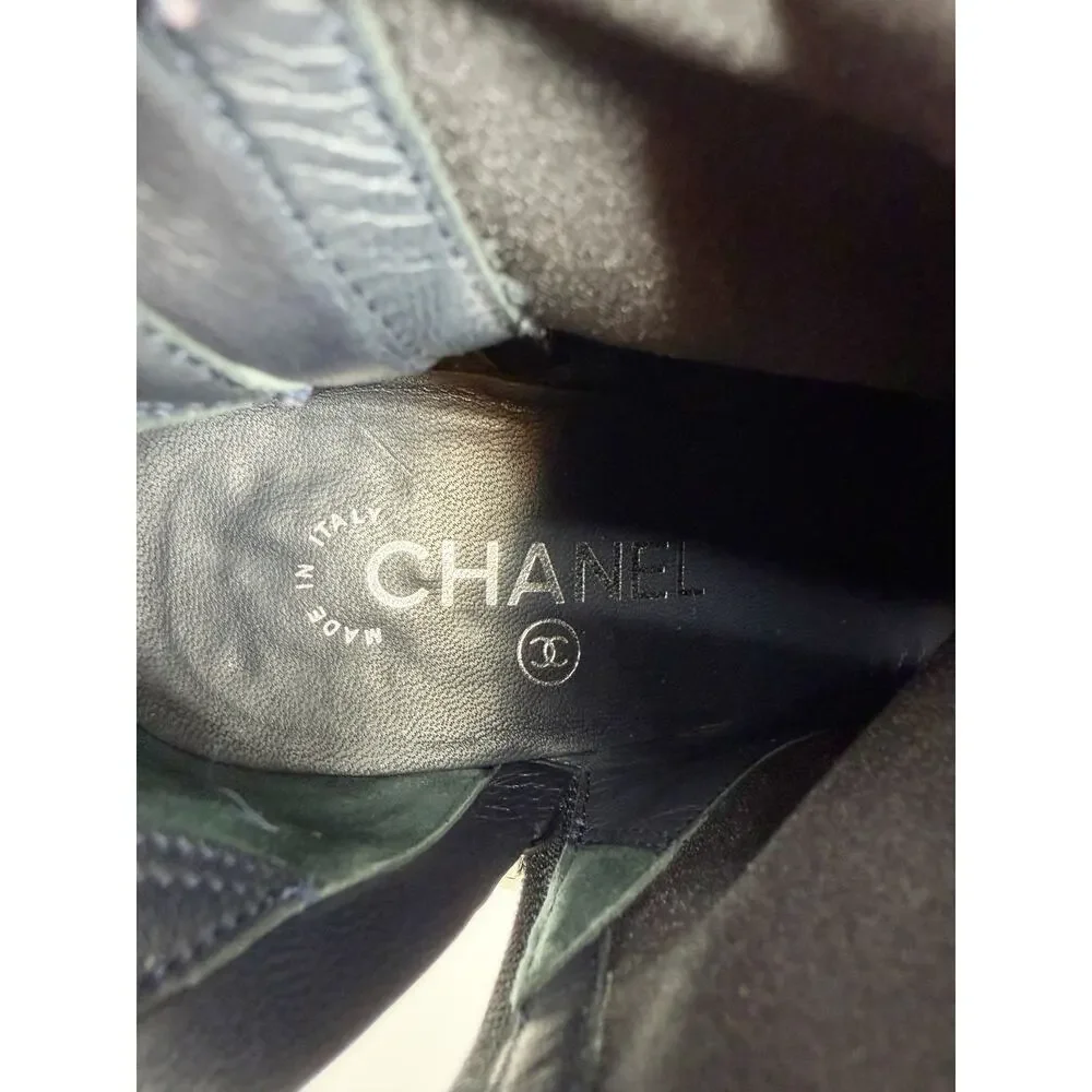 Chanel Navy Black Quilted Cap Toe Dual Zip Sock Ankle Booties Size 39.5 EU Boots